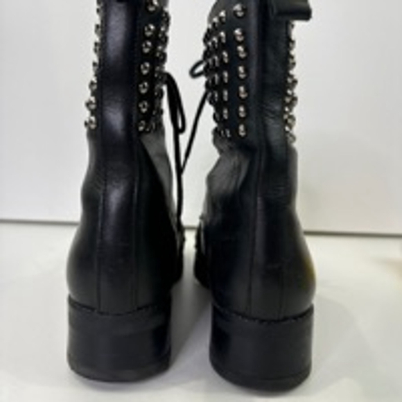 Fabianelli Women's Black Leather studded lace up ankle boots size 39 - Picture 4 of 10
